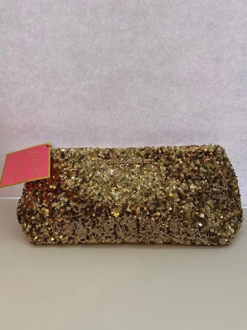 Victoria’s Secret Gold Sequin Clutch Cosmetic Bag NWT Glam Holiday Evening